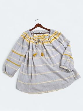 Westport Boho Embroidered Peasant Blouse Top 1X Plus Size Tassels Mustard